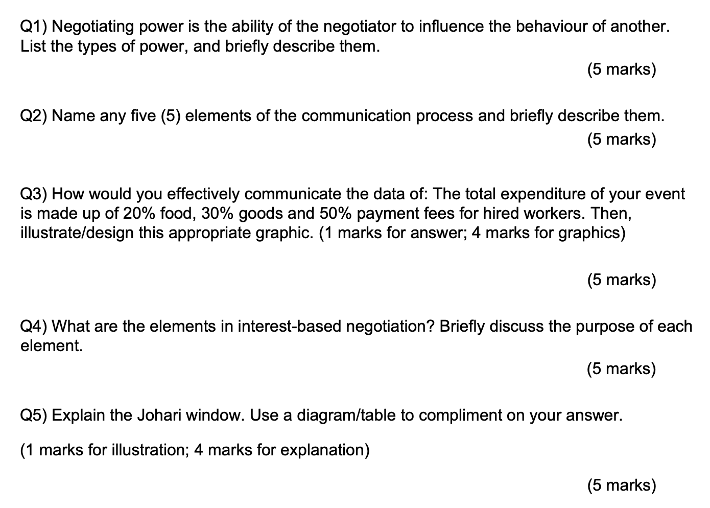 Business Communications Q1) Negotiating power is
