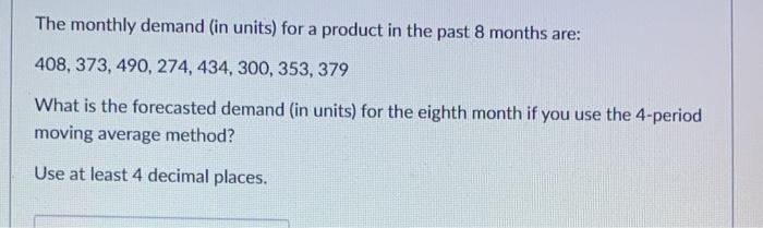 The monthly demand (in units) for a product in