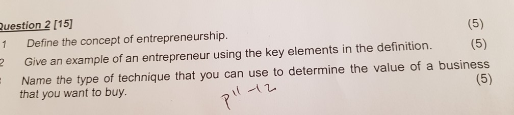 Question 2 [15] (5) 1 Define the concept of
