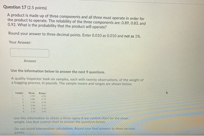 please answer the following Question 17 (2.5