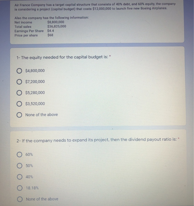 Air France Company has a target capital structure