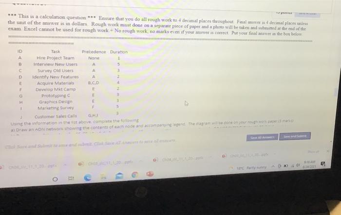 QUESTION 31 15 points *** The calculation