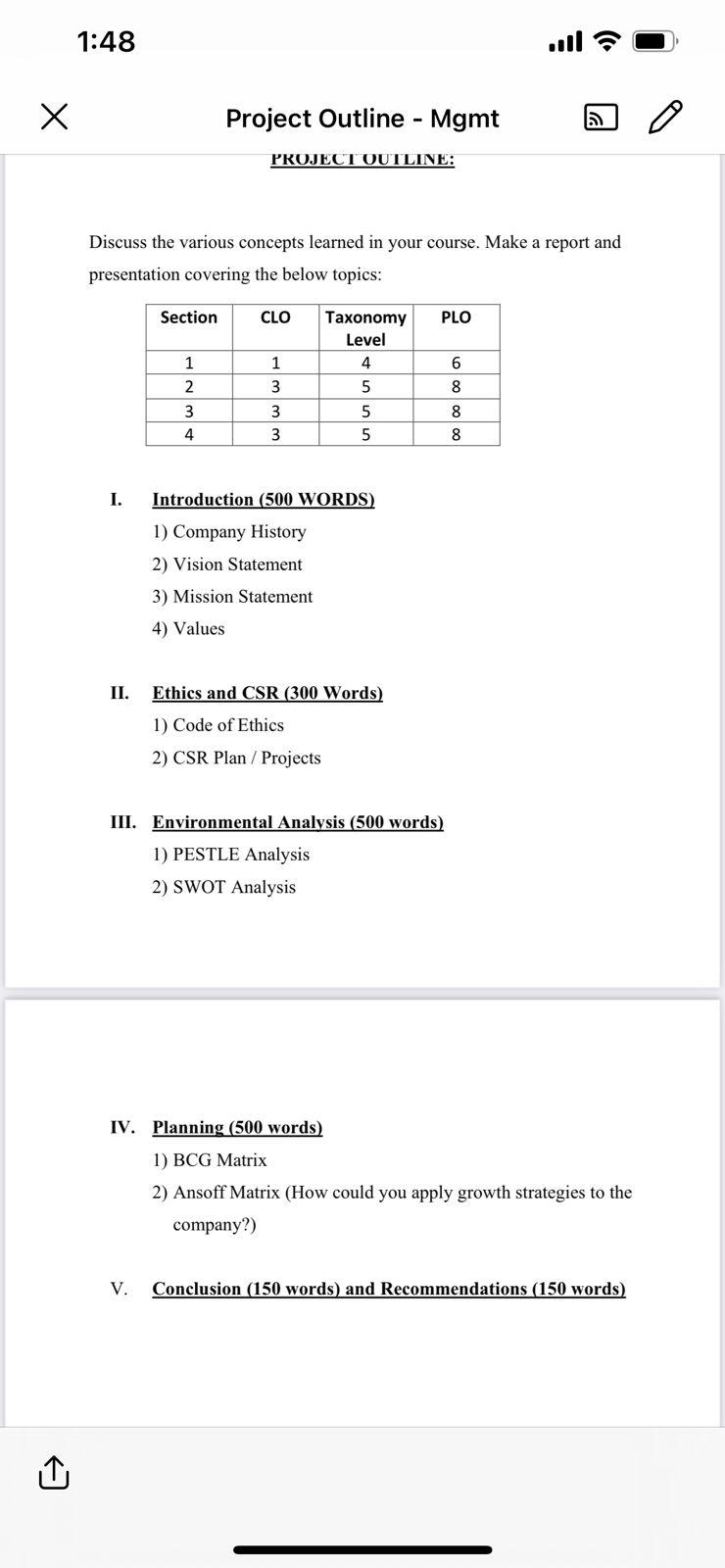 1:48 Project Outline - Mgmt - PROJECT OUTLINE: