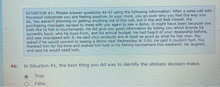 help SITUATION #1: Please answer questions 44-47