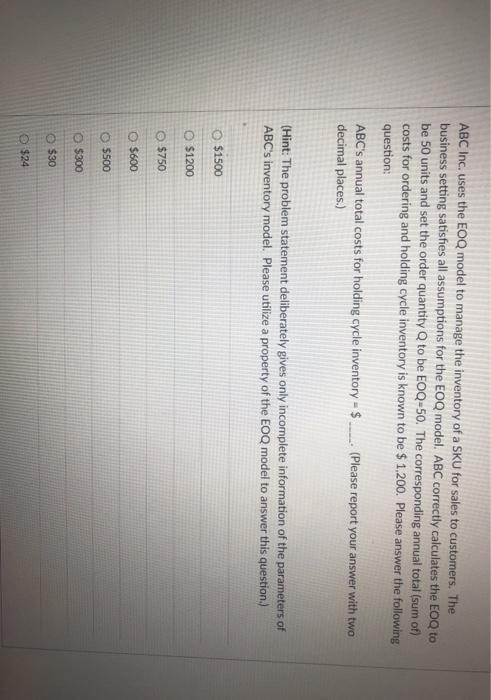 Consider a retail store that uses the EOQ model