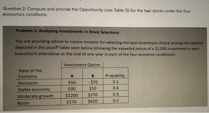Question 2: Compute and provide the Opportunity