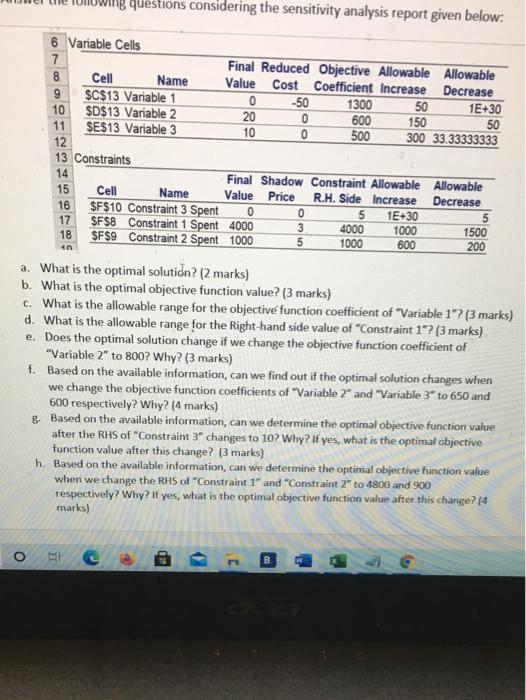 questions considering the sensitivity analysis