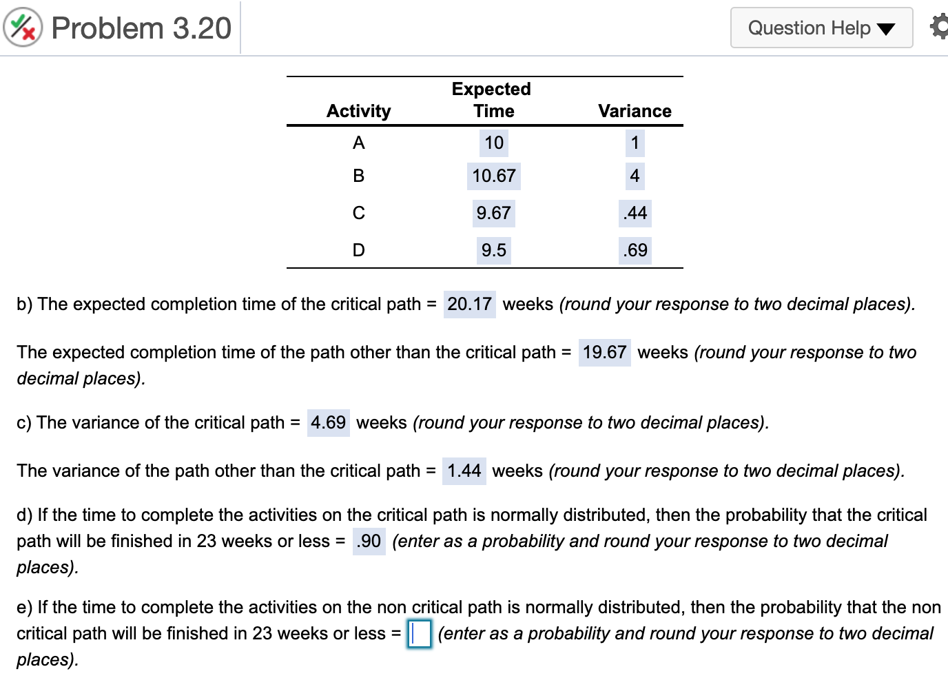 7x Problem 3.20 Question Help Expected Time