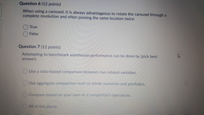 Question 6 (12 points) When using a carousel, it