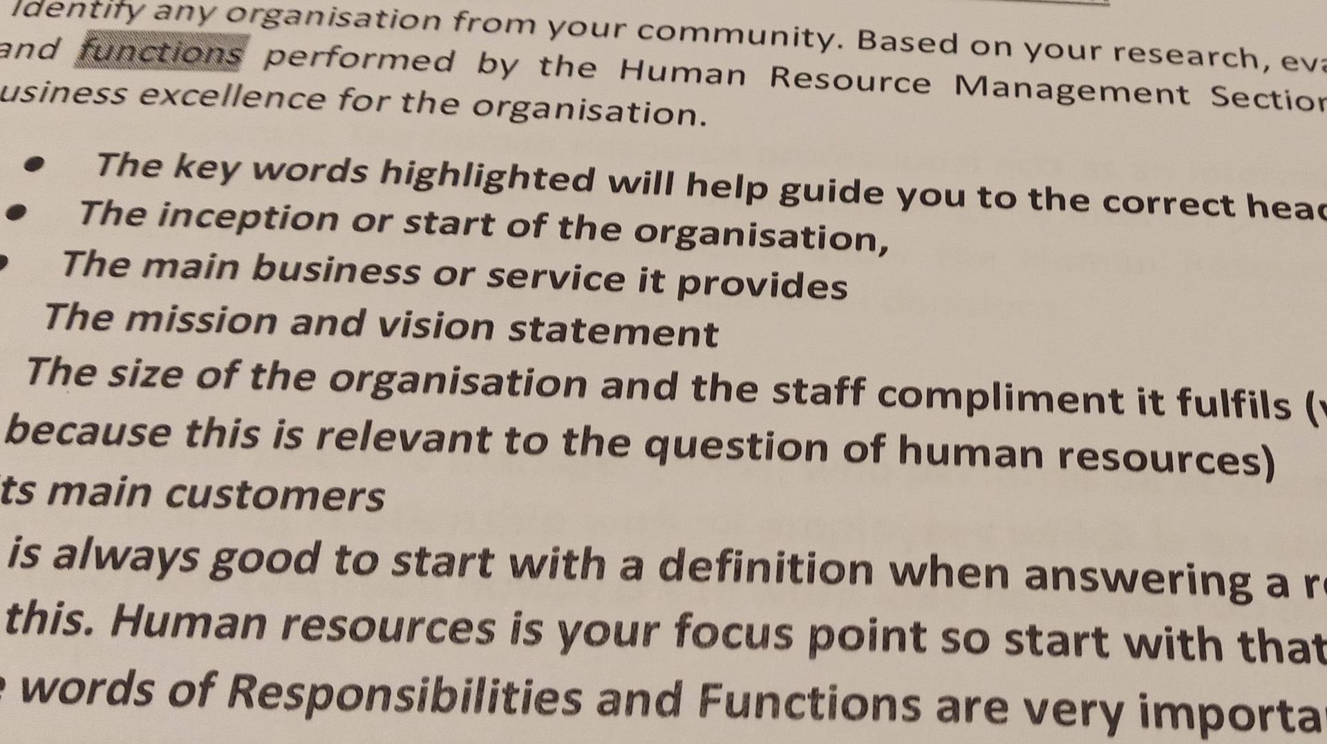 Identify any organisation from your community.