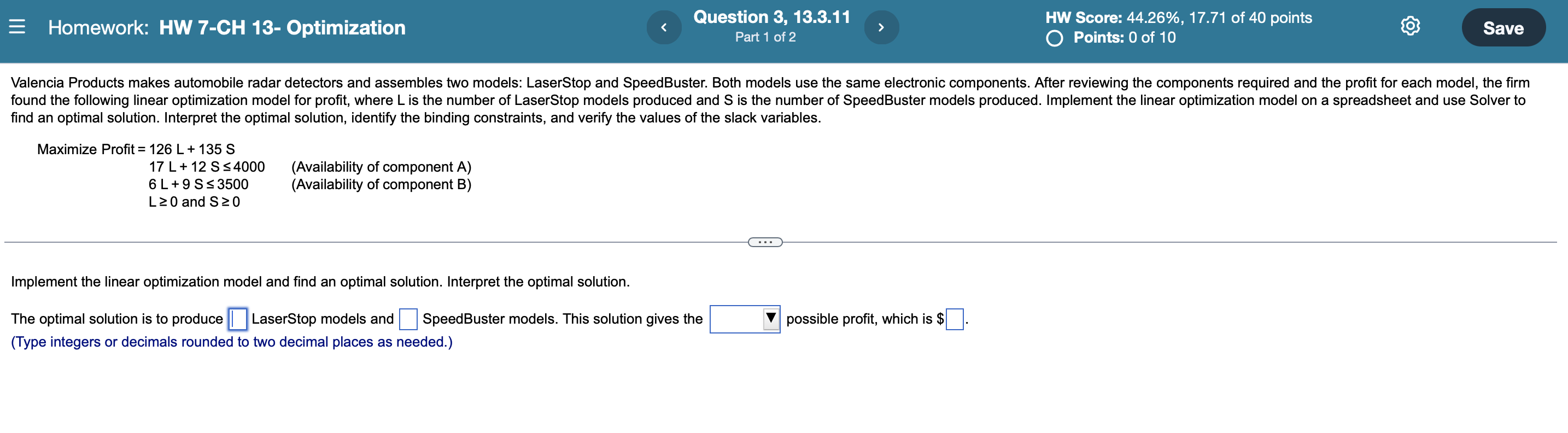 Homework: HW 7-CH 13- Optimization Question 3,