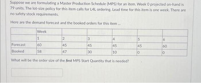 Suppose we are formulating a Master Production