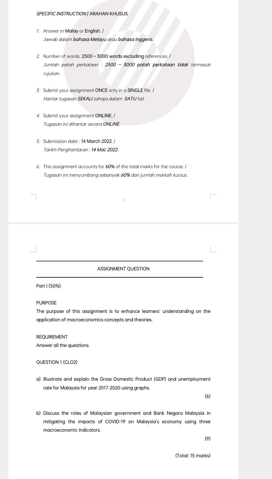 SPECIFIC INSTRUCTION / ARAHAN KHUSUS 1. Answer in