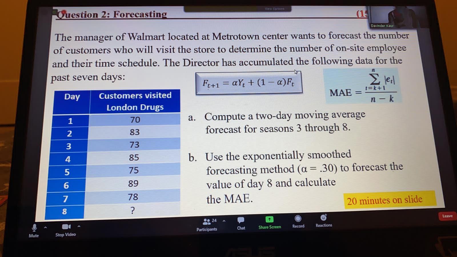2 View Options Question 2: Forecasting (11