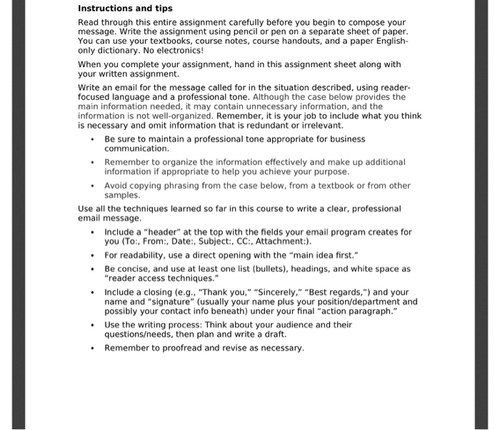 Instructions and tips Read through this entire