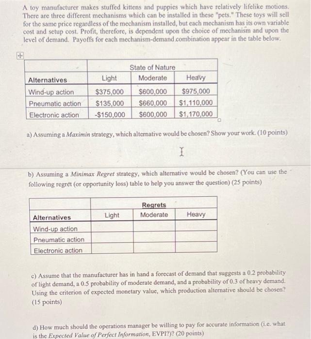 A toy manufacturer makes stuffed kittens and