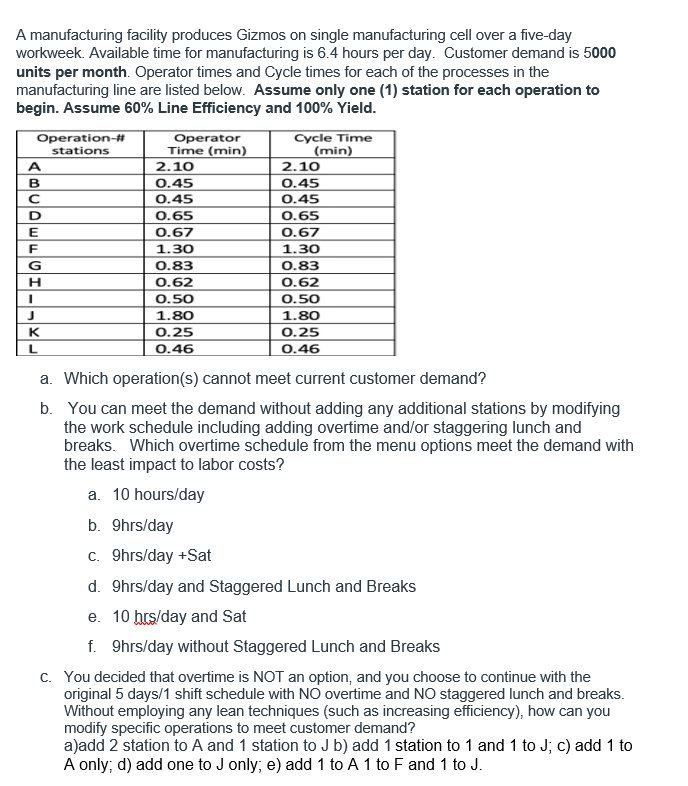 A manufacturing facility produces Gizmos on