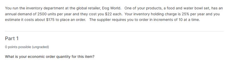 You run the inventory department at the global