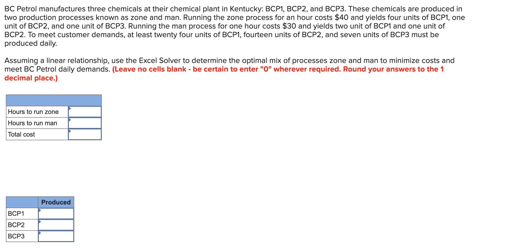 BC Petrol manufactures three chemicals at their