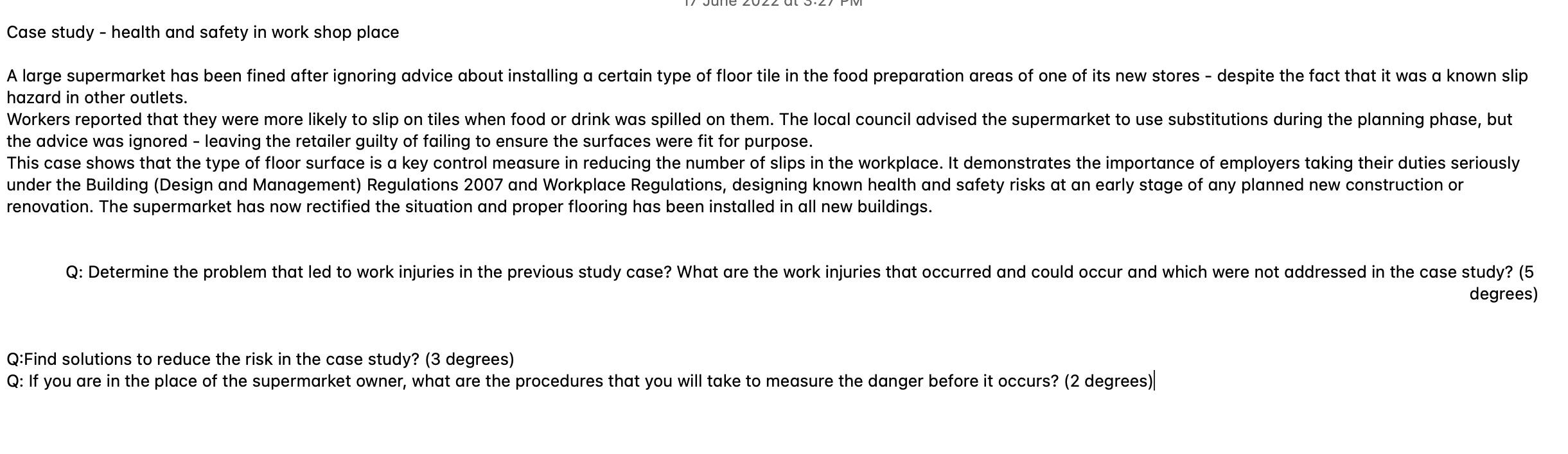 case study - health and safety in work shop place