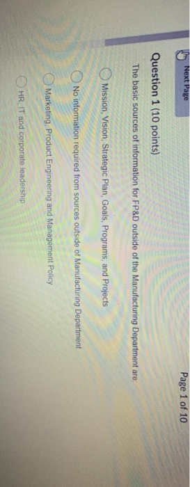 Next Page Page 1 of 10 Question 1 (10 points) The