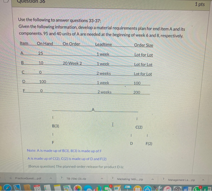 Question 30 1 pts Use the following to answer