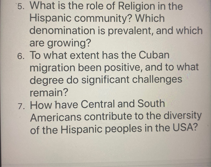 5. What is the role of Religion in the Hispanic