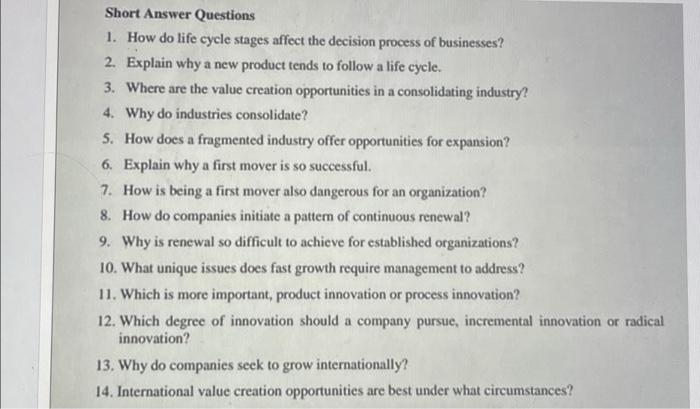 Short Answer Questions 1. How do life cycle