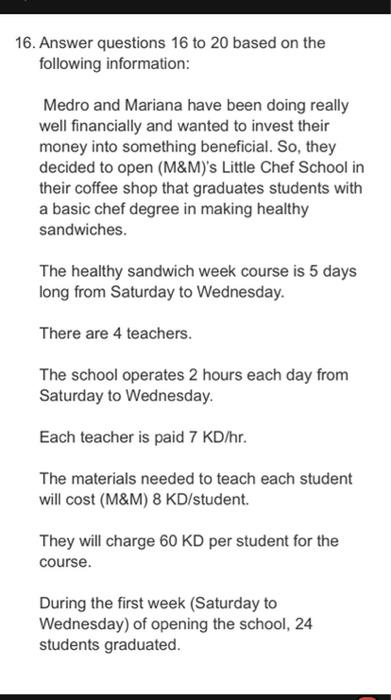 l need answer question 19 and 20 16. Answer