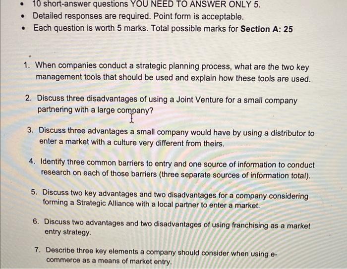 - 10 short-answer questions YOU NEED TO ANSWER