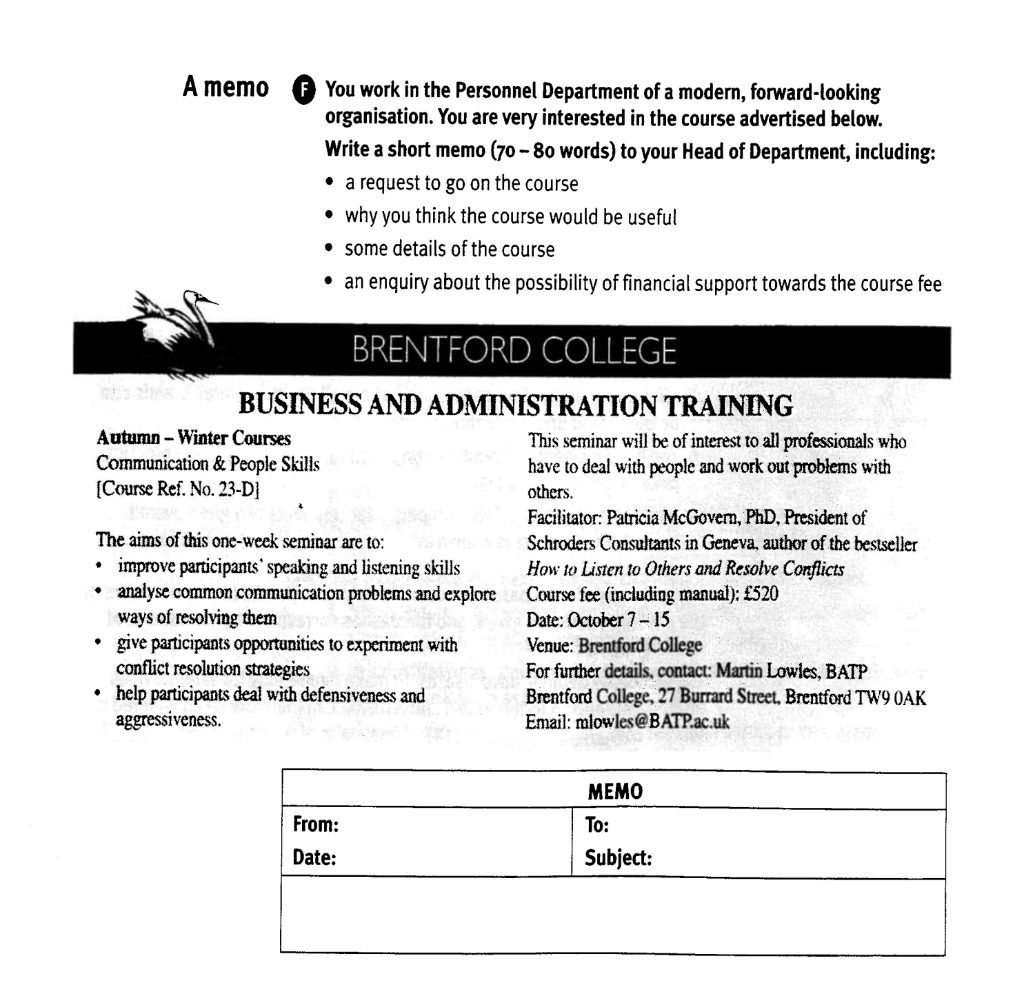 A memo You work in the Personnel Department of a