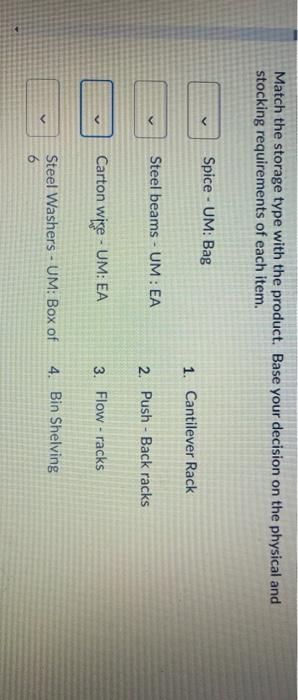 Match the storage type with the product. Base