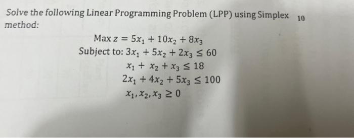 Solve the linear programing problem by simplex