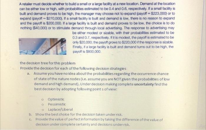 A retailer must decide whether to build a small