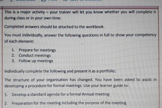 This is a major activity - your trainer will let