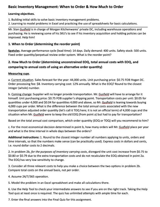 Basic Inventory Management: When to Order & How