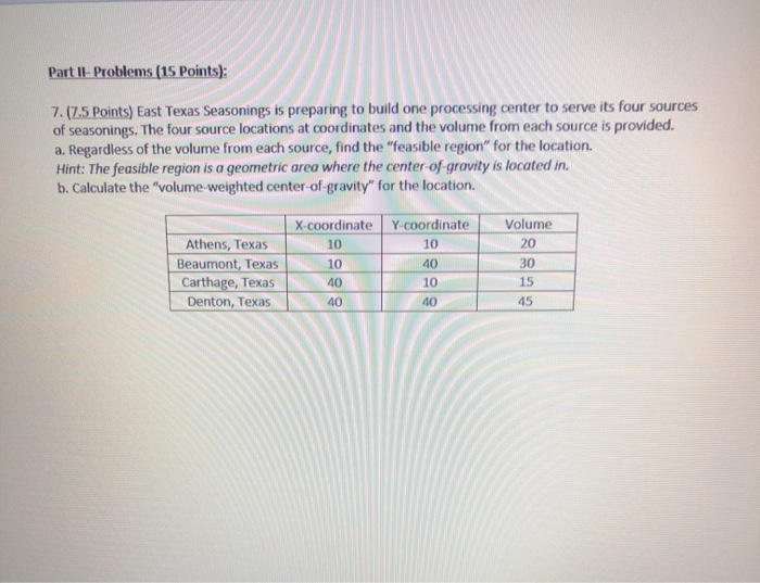 Part II- Problems (15 Points): 7. (7.5 Points)