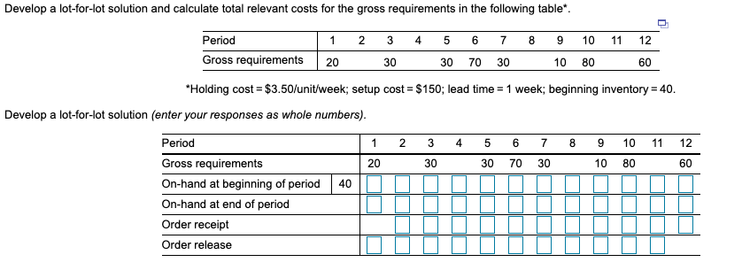 B) The total cost is____ Develop a lot-for-lot