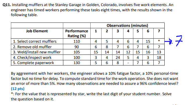 Q11. Installing mufflers at the Stanley Garage in