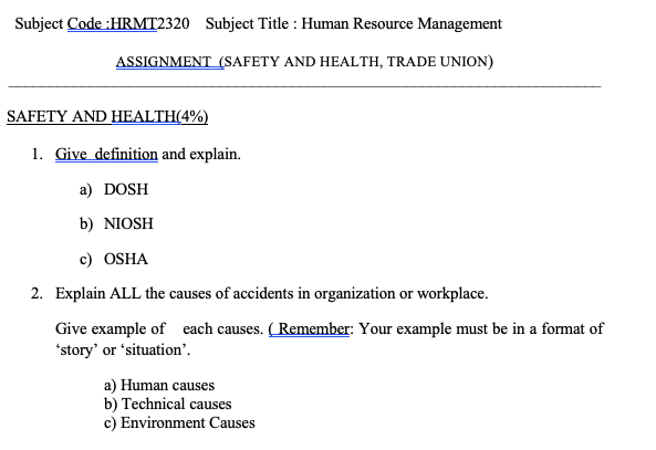 Subject Code :HRMT2320 Subject Title : Human