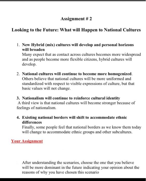 Assignment # 2 Looking to the Future: What will