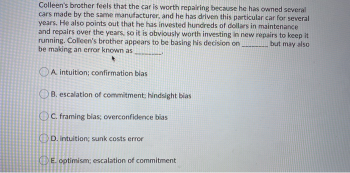 Colleen's brother feels that the car is worth