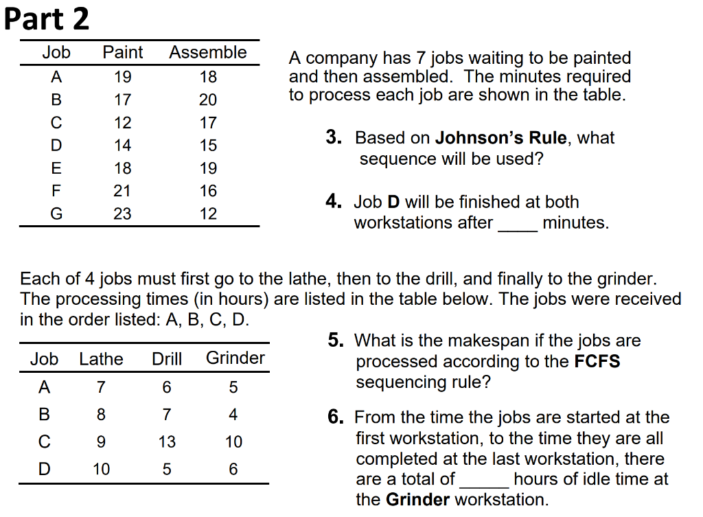 Part 2 Paint Job A B D A company has 7 jobs