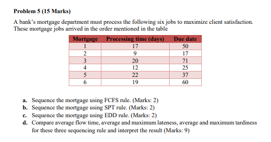 Show working please A bank's mortgage department