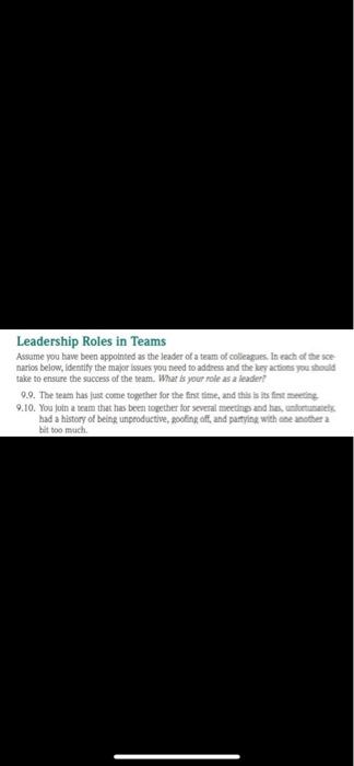 Leadership Roles in Teams Assume you have been