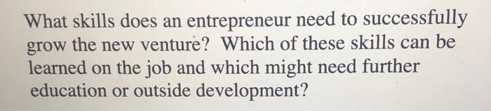 What skills does an entrepreneur need to