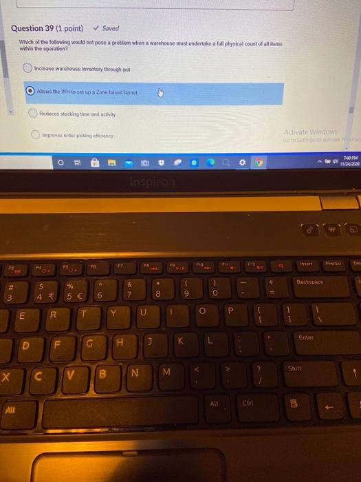 Question 39 (1 point) Saved Which of the