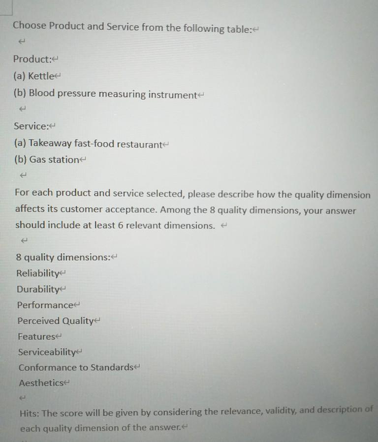 Choose Product and Service from the following