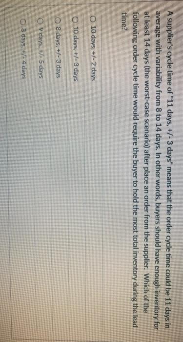 A supplier's cycle time of 