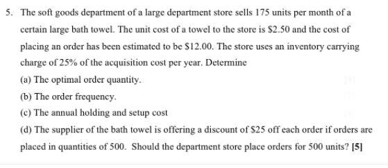 5. The soft goods department of a large